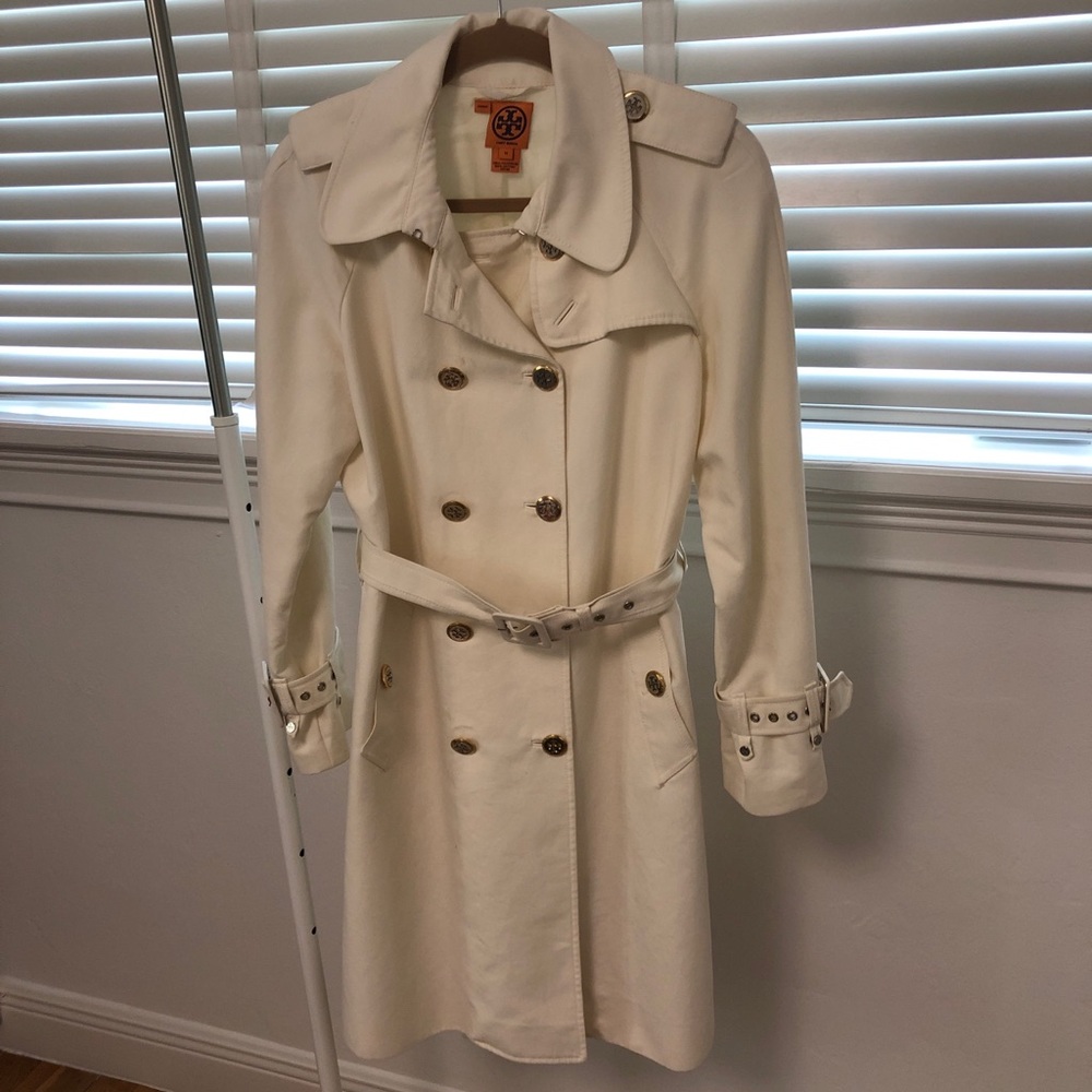 Tory Burch Size 10 Cream Trench Coat